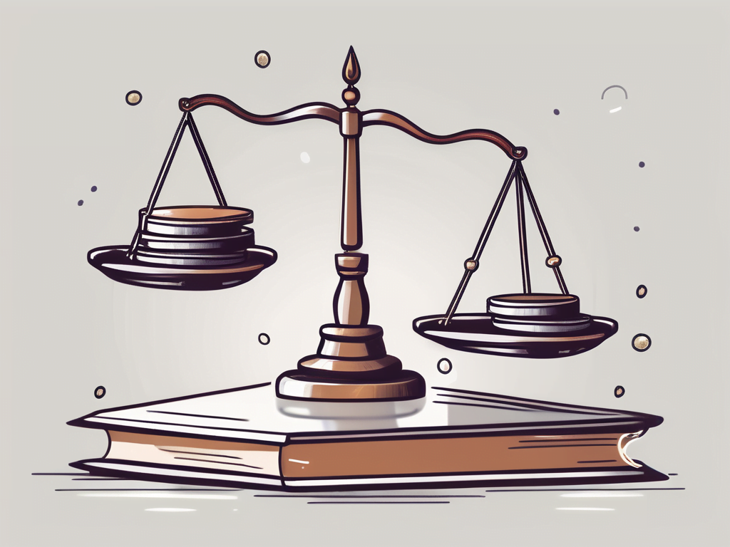 A pair of scales balancing a book and a coin