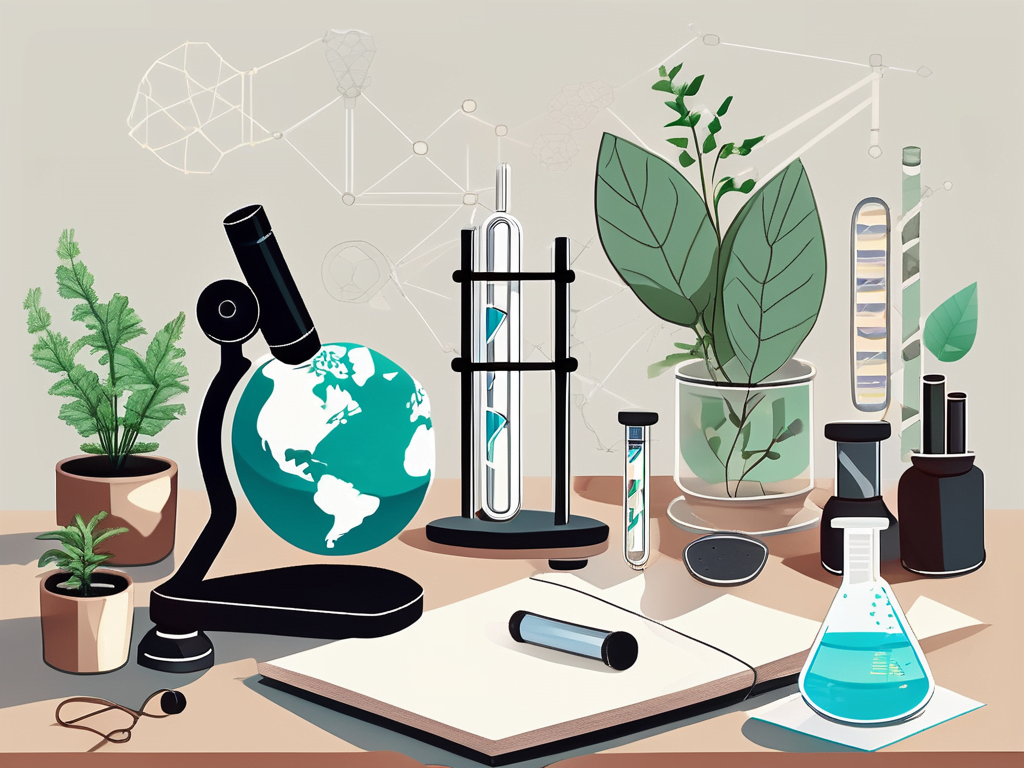 Various science tools like a microscope