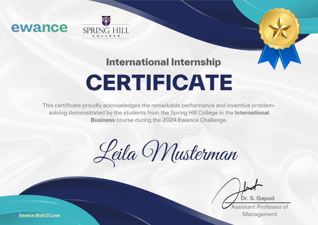 Ewance Student Certificate